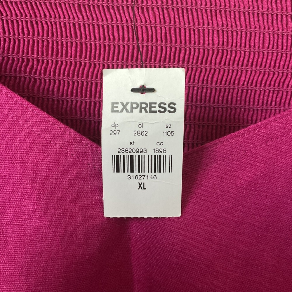 EXPRESS NWT Balloon Sleeve Blouse Fuchsia Women‎ Linen Blend Barbie XL MSRP $75 - Picture 3 of 6